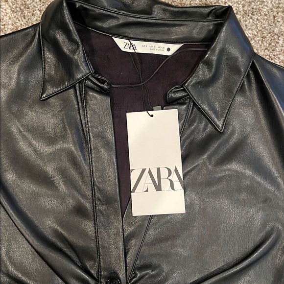 Zara Glossy Black Leather Top - Picture 2 of 5